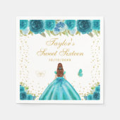ティール（緑がかった色）フローラブラウンヘアプリンセスSweet sixteen スタンダードカクテルナプキン (正面)