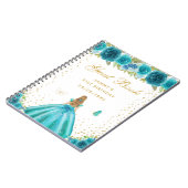 ティール(緑がかった色)フローラブロンデヘアプリンセスゲストブック ノートブック (左側)