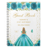 ティール(緑がかった色)フローラブロンデヘアプリンセスゲストブック ノートブック (正面)