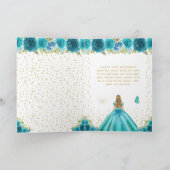 ティール(緑がかった色)フローラブロンドヘアガールハッピーバースデー カード (内部)