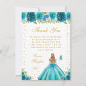 ティール(緑がかった色)フローラブロンドヘアプリンセスバースデーパーティー サンキューカード (正面)