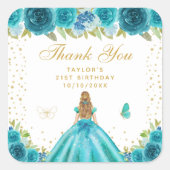 ティール(緑がかった色)フローラブロンドヘアプリンセスバースデーパーティー スクエアシール (正面)