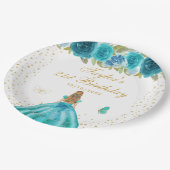 ティール(緑がかった色)フローラブロンドヘアプリンセスバースデーパーティー ペーパープレート (アングル)