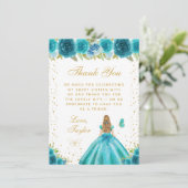 ティール（緑がかった色）フローラブロンドヘアプリンセスSweet sixteen サンキューカード (スタンド正面)