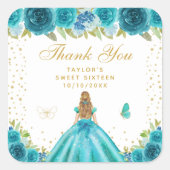 ティール(緑がかった色)フローラブロンドヘアプリンセスSweet sixteen スクエアシール (正面)