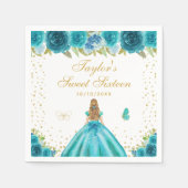 ティール（緑がかった色）フローラブロンドヘアプリンセスSweet sixteen スタンダードカクテルナプキン (正面)