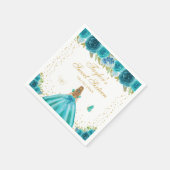 ティール（緑がかった色）フローラブロンドヘアプリンセスSweet sixteen スタンダードカクテルナプキン (角)