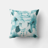 ティール（緑がかった色）フローラブーケ クッション (裏面)