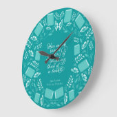 ティール(緑がかった色)フローラプライド&偏見ブック引用文 ラージ壁時計 (傾斜)