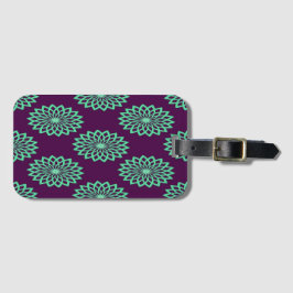 ティール（緑がかった色）フローラプリントオンパープル ラゲッジタグ
