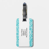 ティール(緑がかった色)フローラペイズリーモノグラムパターン ラゲッジタグ (裏面縦)