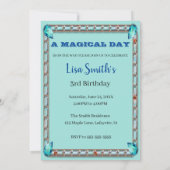 ティール（緑がかった色）フローラユニコーンフォトバースデーパーティー 招待状 (裏面)