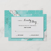 ティール(緑がかった色)フローラ応答カード 招待状 (正面/裏面)