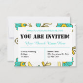 ティール（緑がかった色）フローラ教会招待状カード 招待状 (正面)