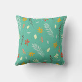 ティール（緑がかった色）フローラ植物模様 クッション (裏面)