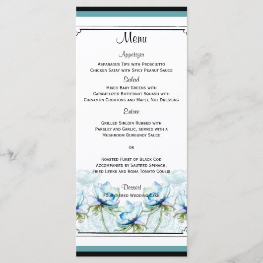 ティール(緑がかった色)フローラ水の色結婚のメニュー メニュー (正面)