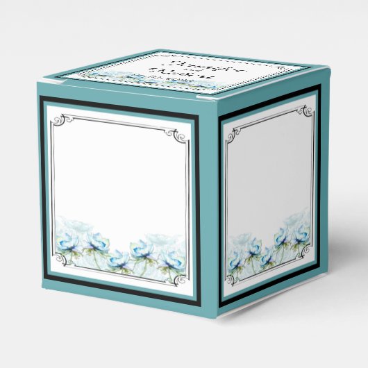 ティール(緑がかった色)フローラ水彩結婚式の引き出物箱 フェイバーボックス (正面サイド)