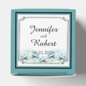 ティール(緑がかった色)フローラ水彩結婚式の引き出物箱 フェイバーボックス (上部)