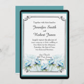 ティール（緑がかった色）フローラ水彩結婚式招待状 招待状 (正面/裏面)