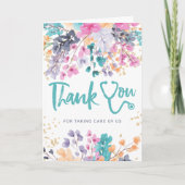 ティール(緑がかった色)フローラ水彩聴診器ナース感謝していyou サンキューカード (正面)