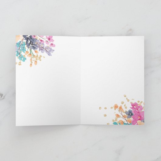 ティール(緑がかった色)フローラ水彩聴診器ナース感謝していyou サンキューカード (内部)