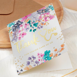 ティール（緑がかった色）フローラ水彩聴診器ナース感謝していyou 箔グリーティングカード