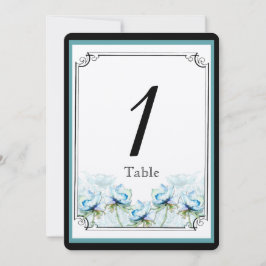 ティール（緑がかった色）フローラ水結婚色のテーブル番号 招待状