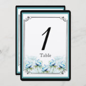 ティール（緑がかった色）フローラ水結婚色のテーブル番号 招待状 (正面/裏面)
