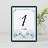 ティール（緑がかった色）フローラ水結婚色のテーブル番号 招待状 (スタンド正面)