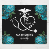 ティール（緑がかった色）フローラ看護学校 スパークリングワインラベル (シングルラベル)