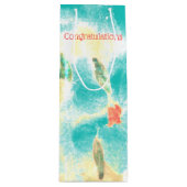 ティール（緑がかった色）フローラ祝い ワインギフトバッグ (正面)