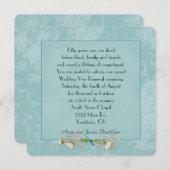 ティール（緑がかった色）フローラ結婚エンボスの発願 招待状 (正面/裏面)
