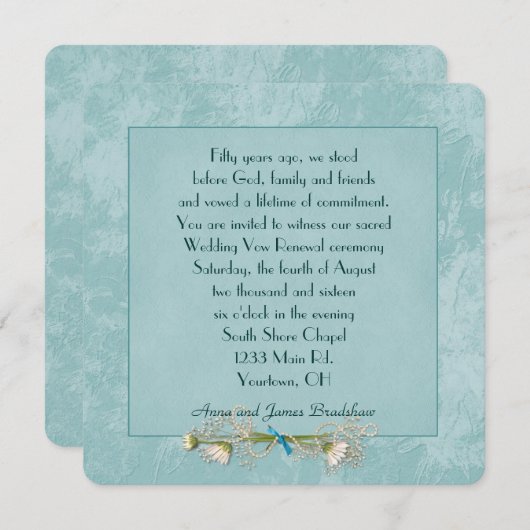 ティール（緑がかった色）フローラ結婚エンボスの発願 招待状 (正面/裏面)