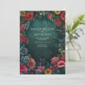 ティール（緑がかった色）フローラ結婚式招待状 招待状 (スタンド正面)