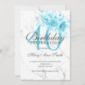 ティール（緑がかった色）フローラ40th誕生日パーティー大理石招待状 招待状 (正面)