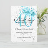 ティール（緑がかった色）フローラ40th誕生日パーティー大理石招待状 招待状 (スタンド正面)