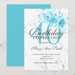 ティール（緑がかった色）フローラ40th誕生日パーティー大理石招待状 招待状