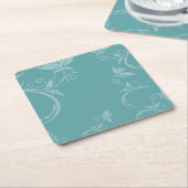 ティール（緑がかった色）フローラ スクエアペーパーコースター (アングル)