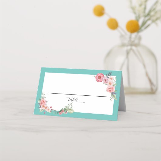 ティール（緑がかった色）フローラ プレイスカード (正面)