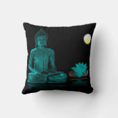 ティール（緑がかった色）ブッダとロータスアットナイト装飾用クッション クッション (裏面)