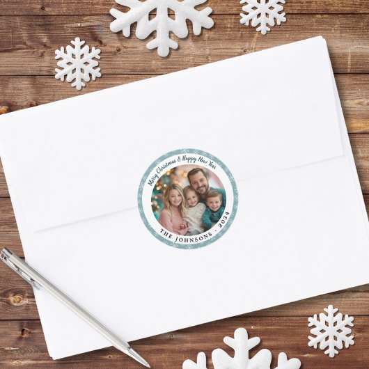 ティール（緑がかった色）ブモダンルースノーフレークスラウンドホリデイ ラウンドシール