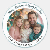 ティール（緑がかった色）ブモダンルースノーフレークスラウンドホリデイ ラウンドシール (正面)