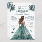 ティール(緑がかった色)ブライダルシャワードファンシーレス招待状 招待状 (正面/裏面)