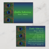 ティール（緑がかった色）、ブラウンの金ゴールドの孔雀は名刺に羽をつけます 名刺 (正面/裏面)