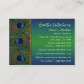 ティール（緑がかった色）、ブラウンの金ゴールドの孔雀は名刺に羽をつけます 名刺 (裏面)