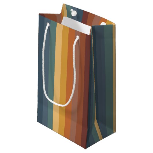 ティール（緑がかった色）ブラウンオレンジクリームストライプ類 スモールペーパーバッグ (正面アングル)