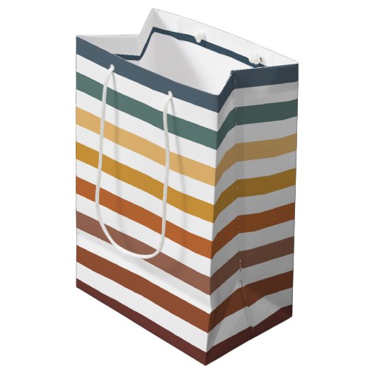 ティール（緑がかった色）ブラウンオレンジクリームストライプ類 ミディアムペーパーバッグ (正面アングル)