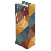 ティール（緑がかった色）ブラウンオレンジクリームチェック ワインギフトバッグ (裏面アングル)