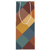 ティール（緑がかった色）ブラウンオレンジクリームチェック ワインギフトバッグ (裏面)