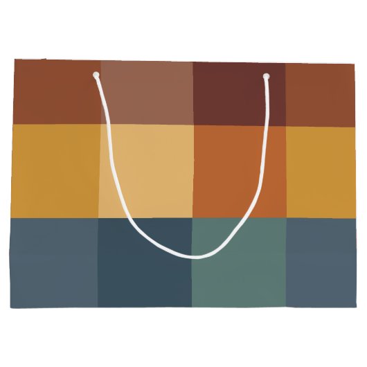 ティール（緑がかった色）ブラウンオレンジクリームブロック ラージペーパーバッグ (裏面)